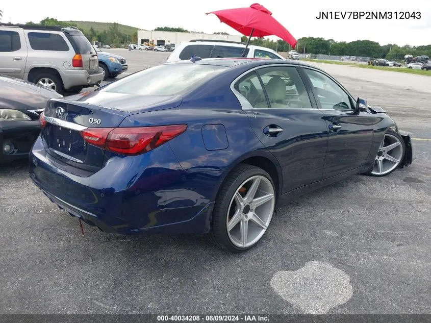 2022 Infiniti Q50 Luxe VIN: JN1EV7BP2NM312043 Lot: 40034208