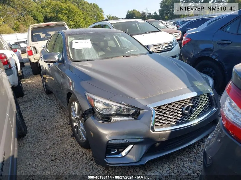 2022 Infiniti Q50 Luxe VIN: JN1EV7BP1NM310140 Lot: 40196114