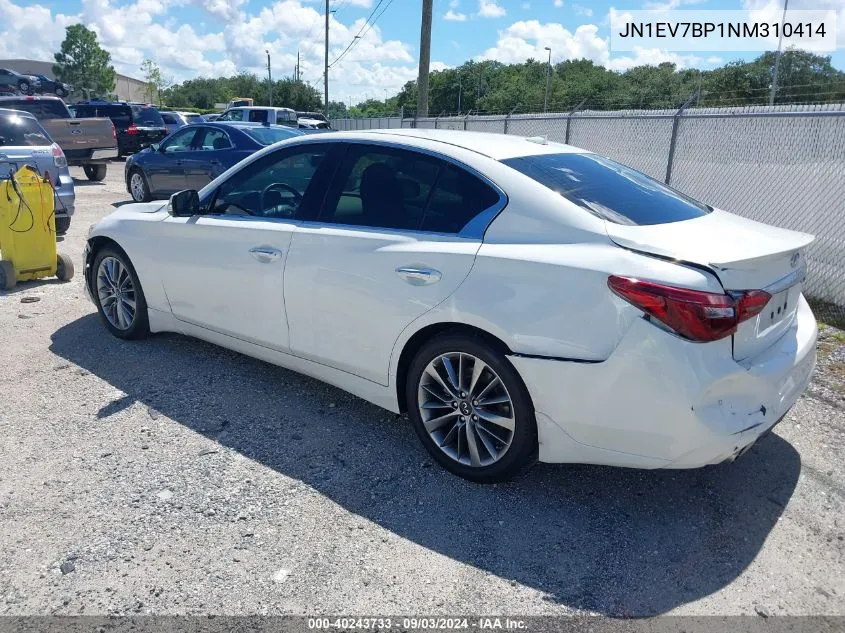 2022 Infiniti Q50 Luxe VIN: JN1EV7BP1NM310414 Lot: 40243733