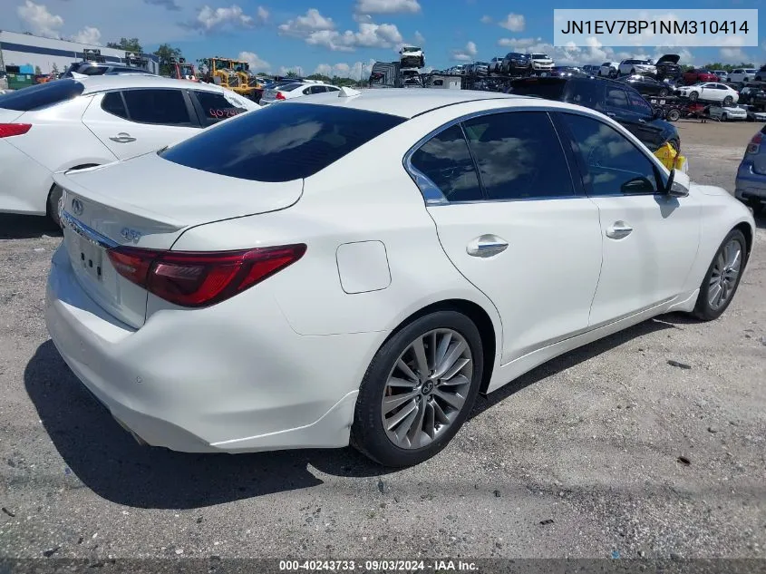 2022 Infiniti Q50 Luxe VIN: JN1EV7BP1NM310414 Lot: 40243733