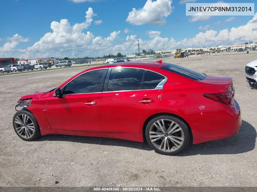 JN1EV7CP8NM312014 2022 Infiniti Q50 Sensory