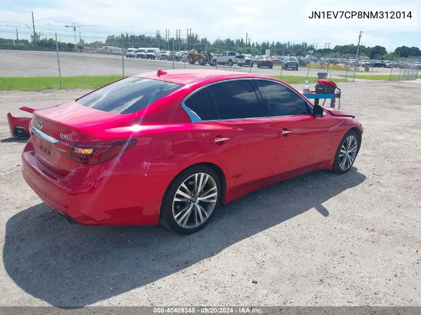 2022 Infiniti Q50 Sensory VIN: JN1EV7CP8NM312014 Lot: 40409345