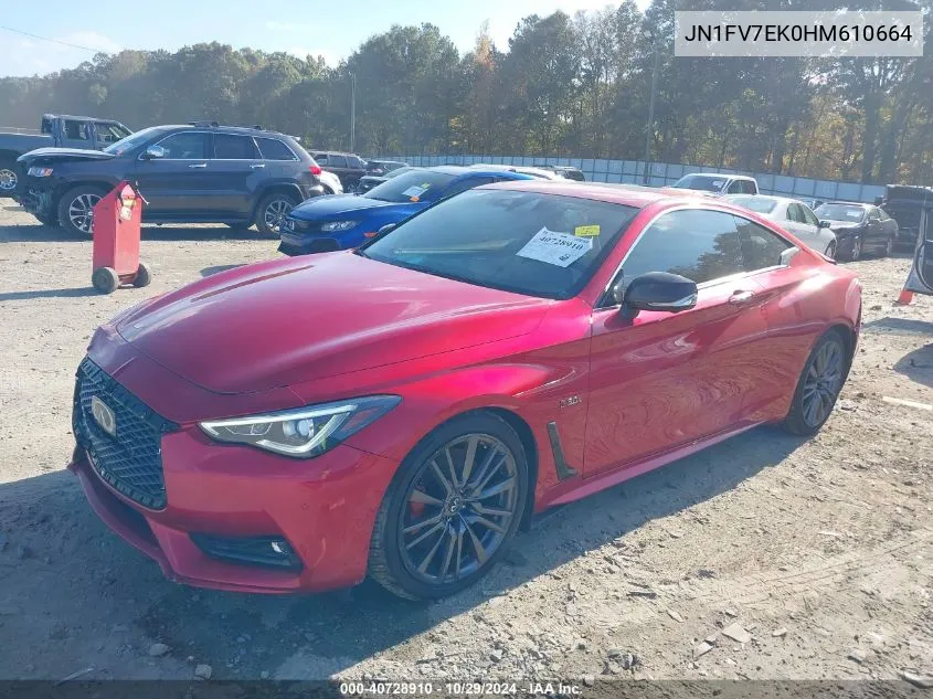 2017 Infiniti Q60 3.0T Red Sport 400 VIN: JN1FV7EK0HM610664 Lot: 40728910