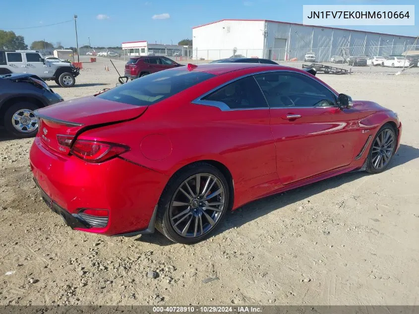 2017 Infiniti Q60 3.0T Red Sport 400 VIN: JN1FV7EK0HM610664 Lot: 40728910