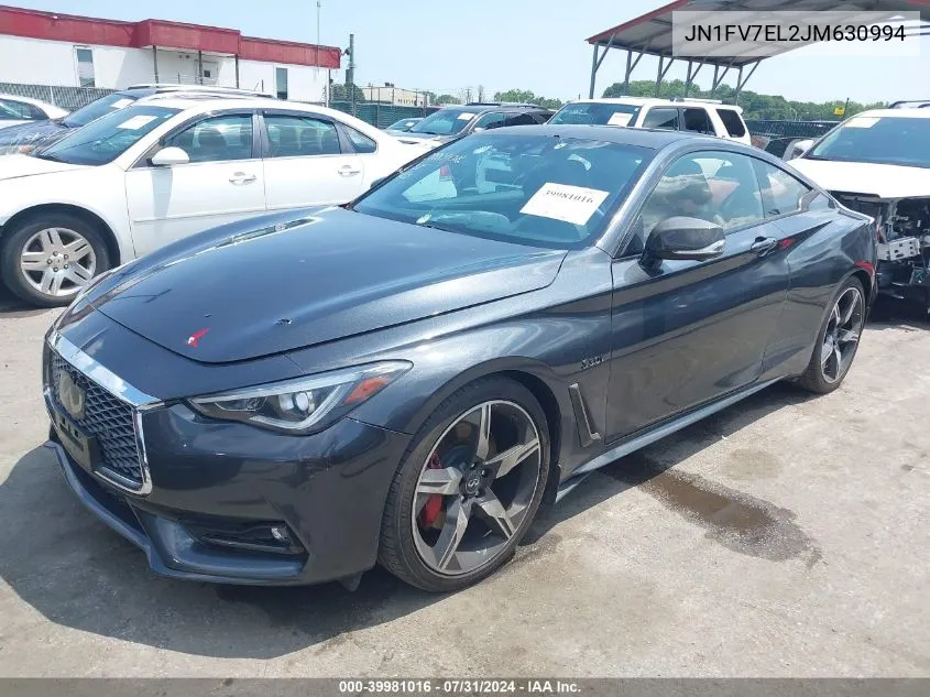 2018 Infiniti Q60 3.0T Red Sport 400 VIN: JN1FV7EL2JM630994 Lot: 39981016