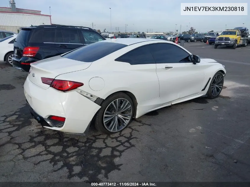 2019 Infiniti Q60 3.0T Luxe VIN: JN1EV7EK3KM230818 Lot: 40773412