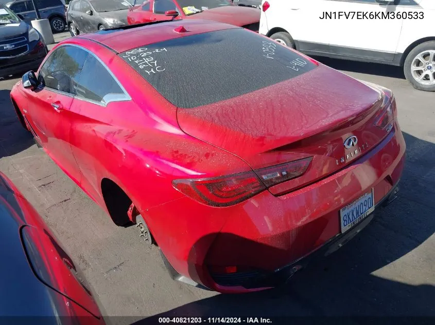 2019 Infiniti Q60 3.0T Red Sport 400 VIN: JN1FV7EK6KM360533 Lot: 40821203