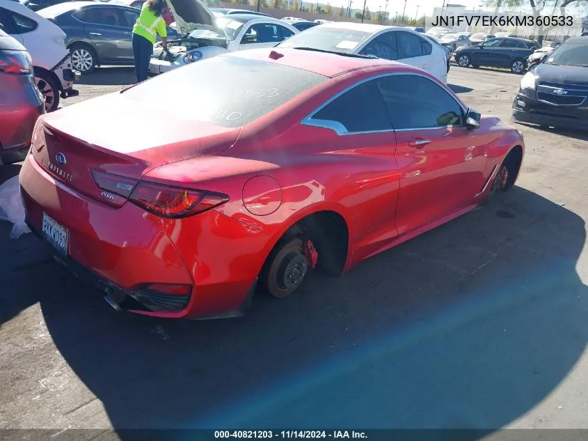 2019 Infiniti Q60 3.0T Red Sport 400 VIN: JN1FV7EK6KM360533 Lot: 40821203