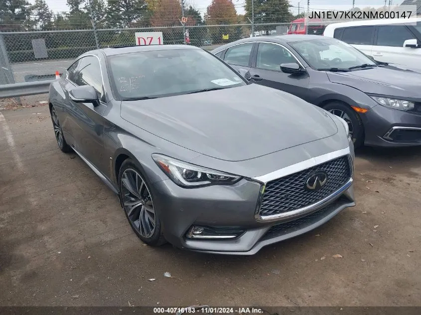 2022 Infiniti Q60 Luxe VIN: JN1EV7KK2NM600147 Lot: 40716183