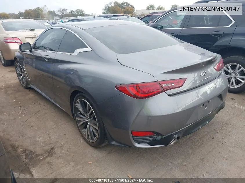 2022 Infiniti Q60 Luxe VIN: JN1EV7KK2NM600147 Lot: 40716183