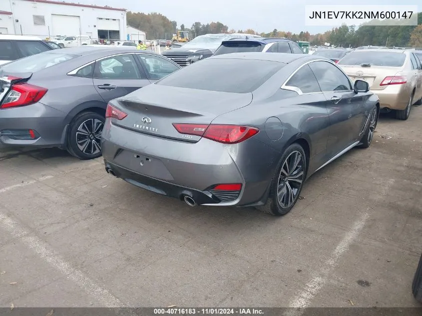 2022 Infiniti Q60 Luxe VIN: JN1EV7KK2NM600147 Lot: 40716183