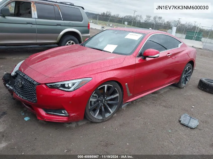 2022 Infiniti Q60 Luxe VIN: JN1EV7KK3NM600030 Lot: 40895967