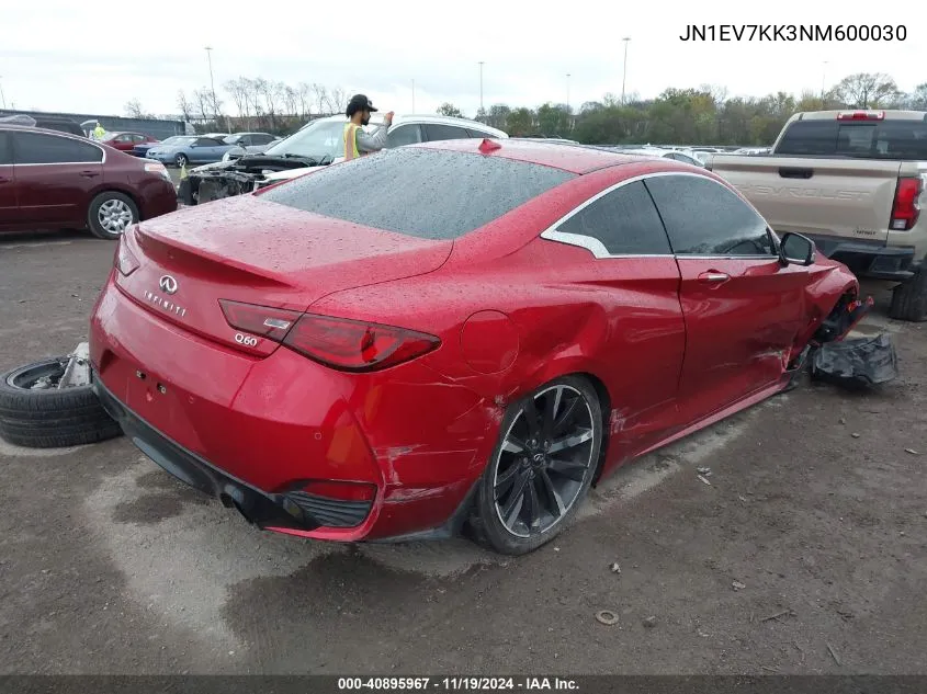 2022 Infiniti Q60 Luxe VIN: JN1EV7KK3NM600030 Lot: 40895967