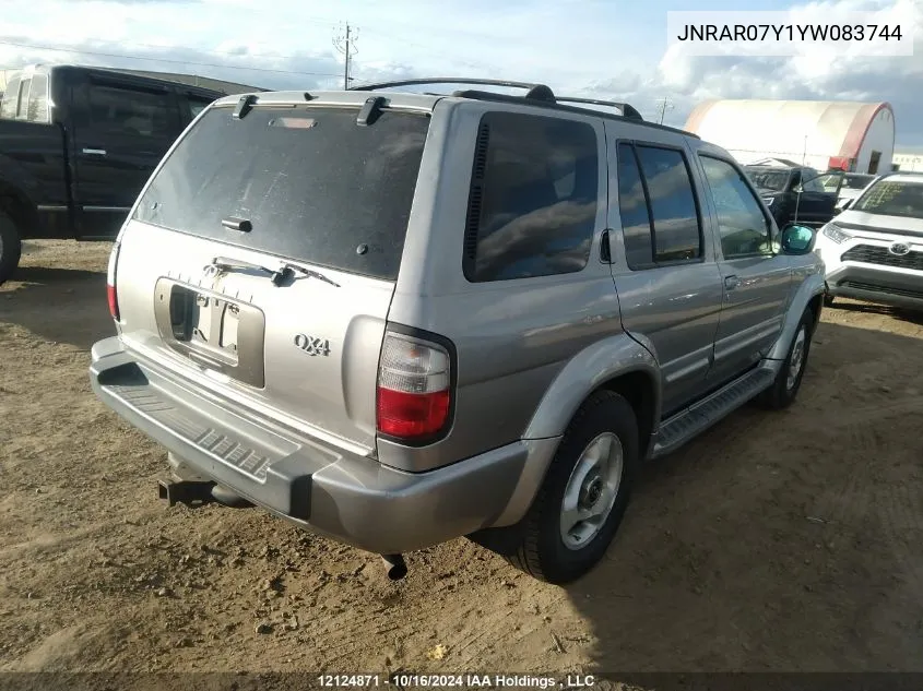 2000 Infiniti Qx4 VIN: JNRAR07Y1YW083744 Lot: 12124871