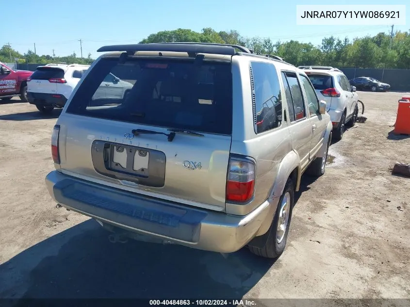 2000 Infiniti Qx4 VIN: JNRAR07Y1YW086921 Lot: 40484863