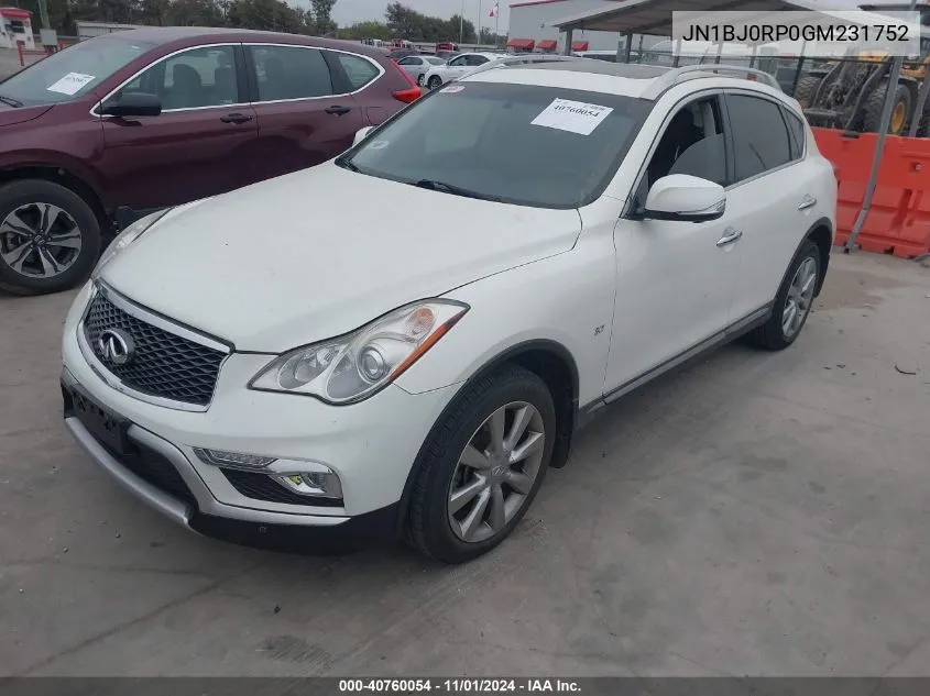 2016 Infiniti Qx50 VIN: JN1BJ0RP0GM231752 Lot: 40760054