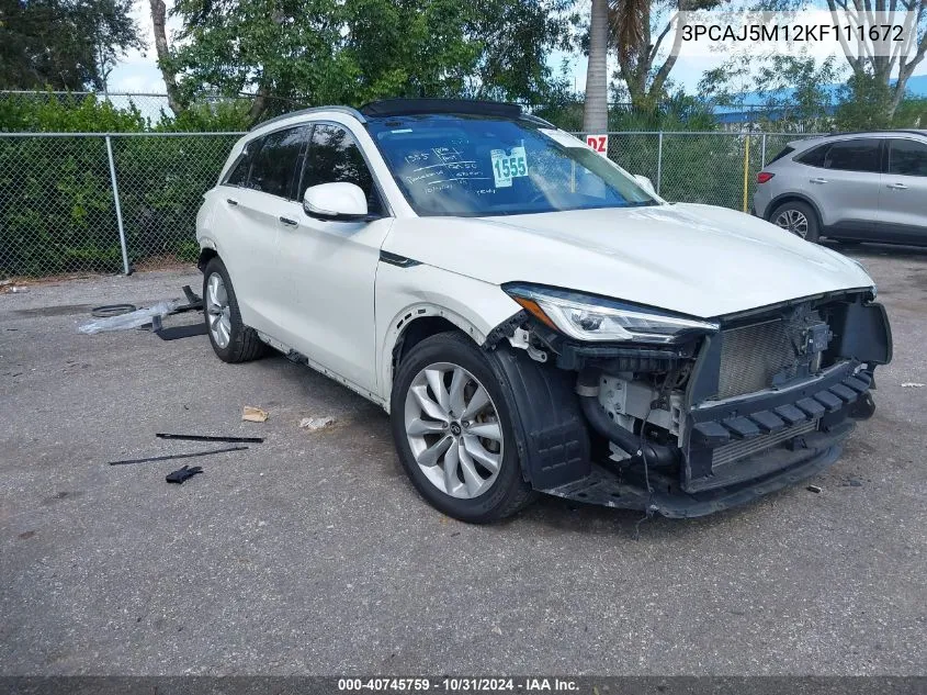 2019 Infiniti Qx50 Essential/Pure VIN: 3PCAJ5M12KF111672 Lot: 40745759