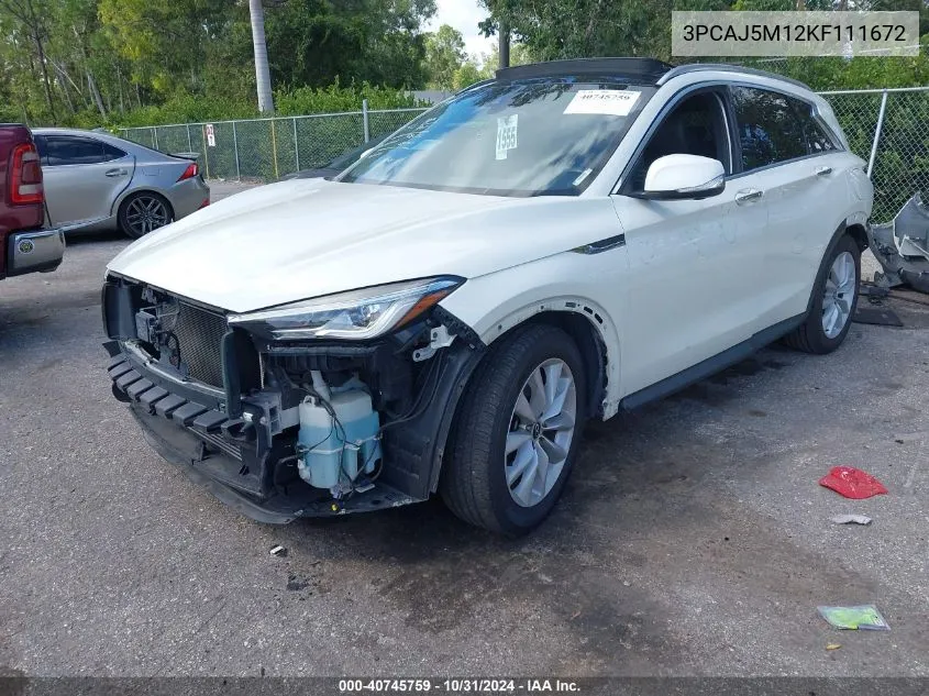 2019 Infiniti Qx50 Essential/Pure VIN: 3PCAJ5M12KF111672 Lot: 40745759