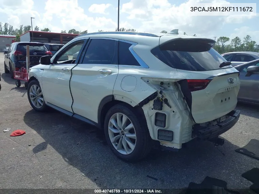 2019 Infiniti Qx50 Essential/Pure VIN: 3PCAJ5M12KF111672 Lot: 40745759