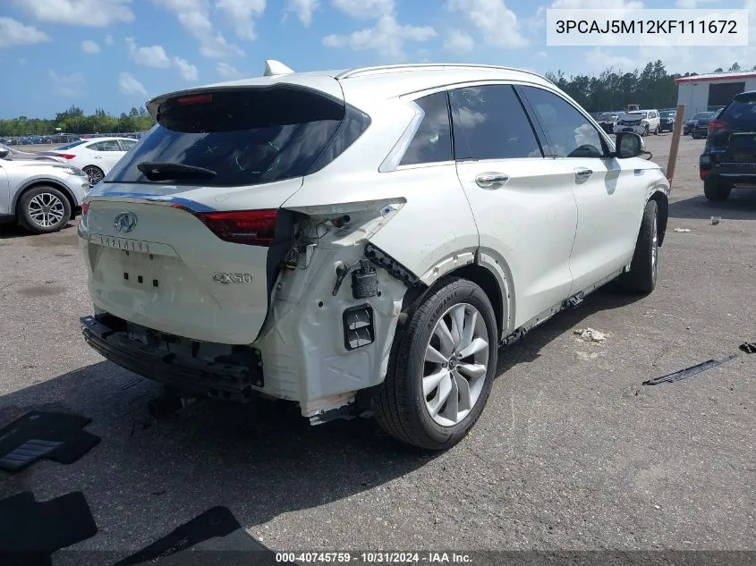 2019 Infiniti Qx50 Essential/Pure VIN: 3PCAJ5M12KF111672 Lot: 40745759