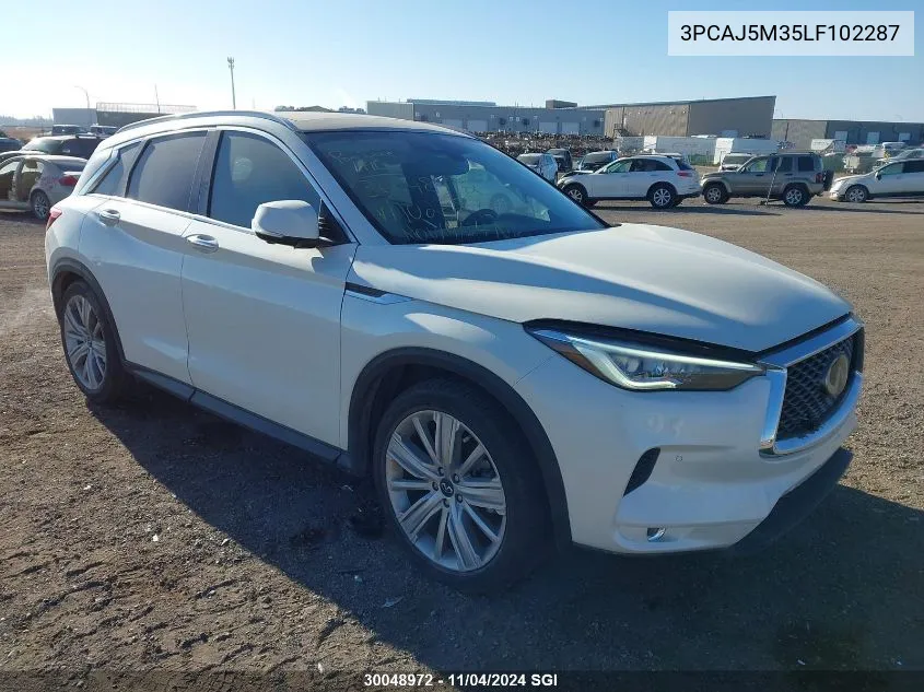 2020 Infiniti Qx50 Pure/Luxe/Essential/Senso VIN: 3PCAJ5M35LF102287 Lot: 30048972