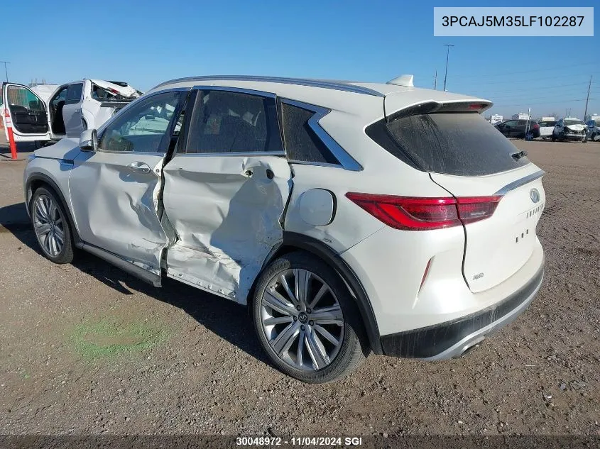 2020 Infiniti Qx50 Pure/Luxe/Essential/Senso VIN: 3PCAJ5M35LF102287 Lot: 30048972