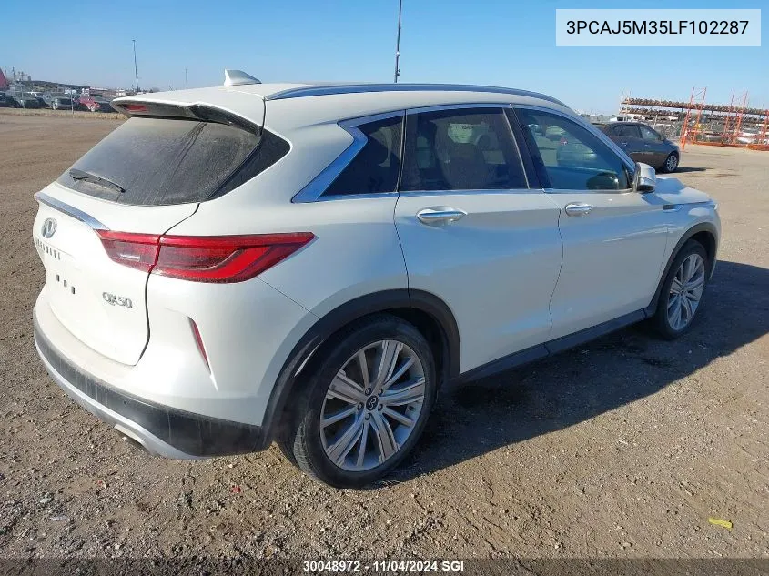 2020 Infiniti Qx50 Pure/Luxe/Essential/Senso VIN: 3PCAJ5M35LF102287 Lot: 30048972