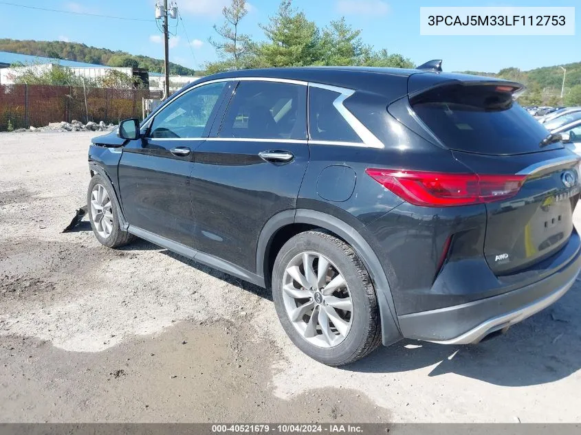 2020 Infiniti Qx50 Pure Awd VIN: 3PCAJ5M33LF112753 Lot: 40521679