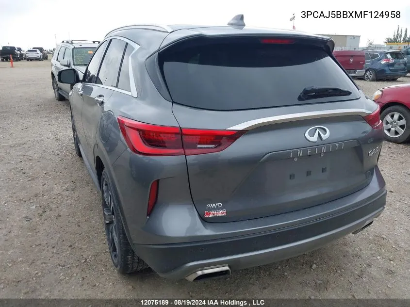 2021 Infiniti Qx50 VIN: 3PCAJ5BBXMF124958 Lot: 12075189