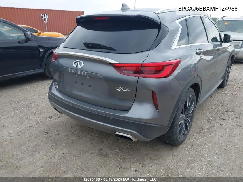 2021 Infiniti Qx50 VIN: 3PCAJ5BBXMF124958 Lot: 12075189