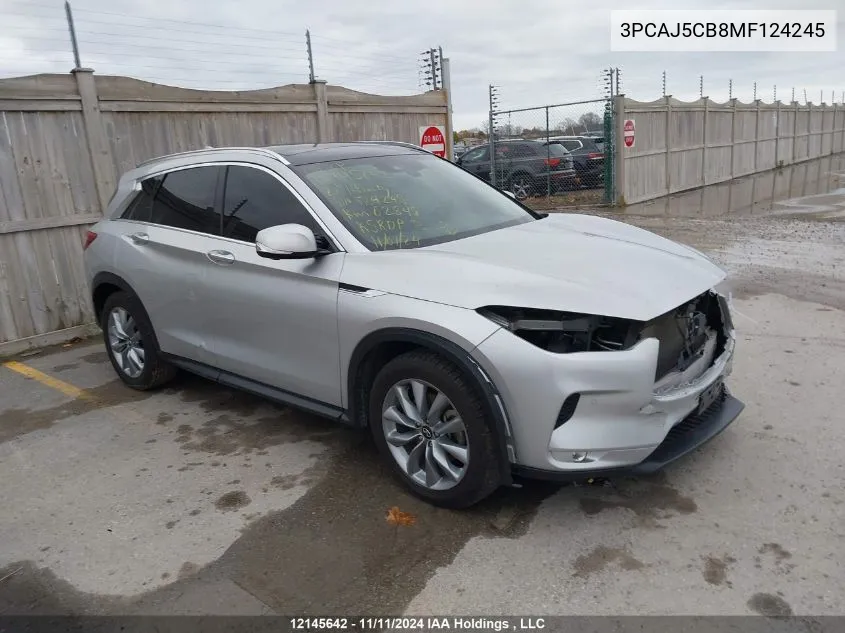 2021 Infiniti Qx50 VIN: 3PCAJ5CB8MF124245 Lot: 12145642