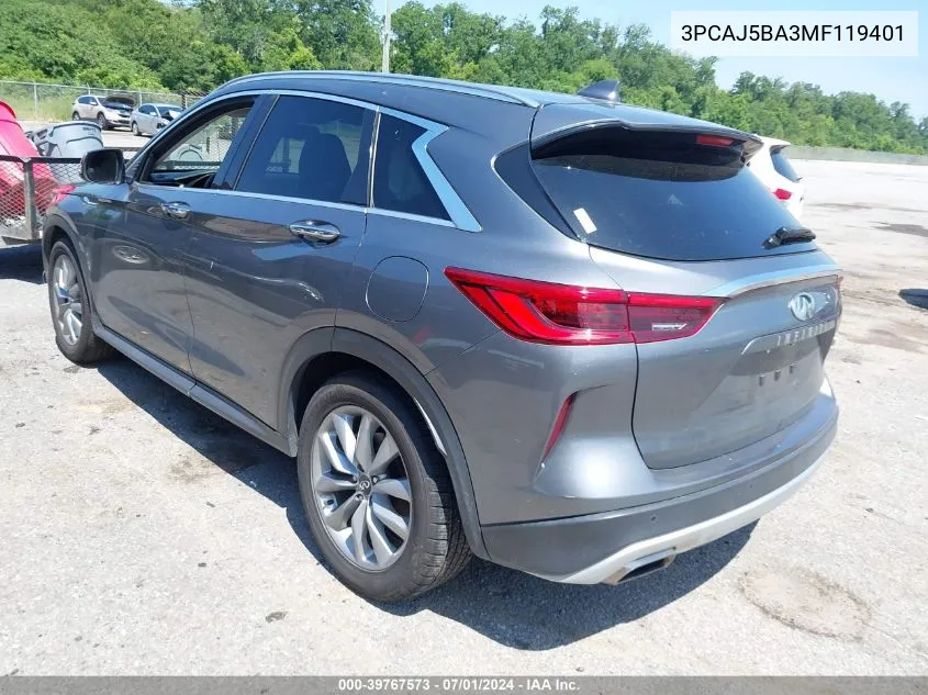 2021 Infiniti Qx50 Luxe VIN: 3PCAJ5BA3MF119401 Lot: 39767573