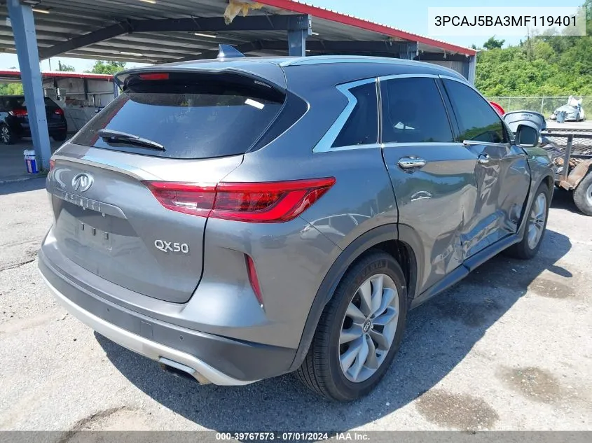 2021 Infiniti Qx50 Luxe VIN: 3PCAJ5BA3MF119401 Lot: 39767573