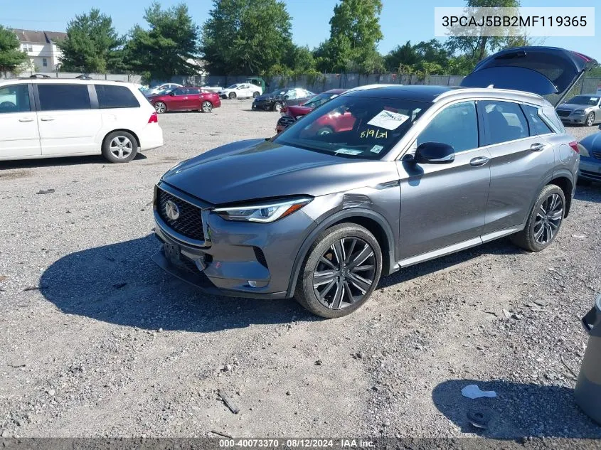 2021 Infiniti Qx50 Luxe Awd VIN: 3PCAJ5BB2MF119365 Lot: 40073370