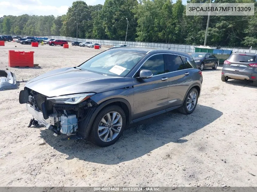 2021 Infiniti Qx50 Luxe VIN: 3PCAJ5BA7MF113309 Lot: 40074428