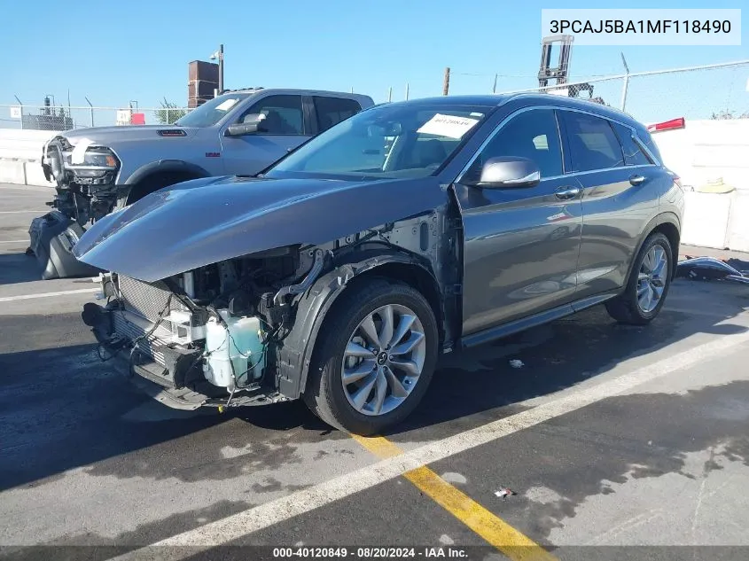 2021 Infiniti Qx50 Luxe VIN: 3PCAJ5BA1MF118490 Lot: 40120849