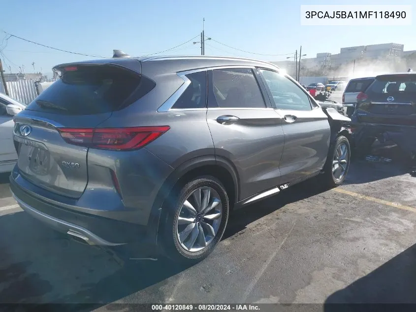 2021 Infiniti Qx50 Luxe VIN: 3PCAJ5BA1MF118490 Lot: 40120849