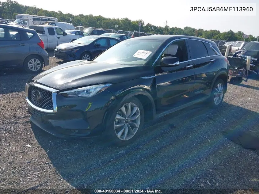 3PCAJ5AB6MF113960 2021 Infiniti Qx50 Pure