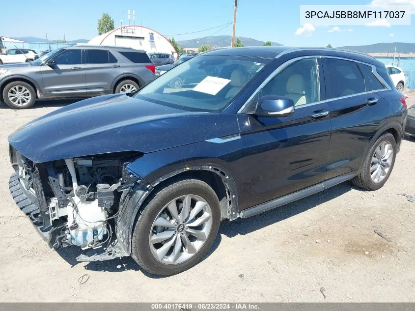 2021 Infiniti Qx50 Luxe Awd VIN: 3PCAJ5BB8MF117037 Lot: 40176419