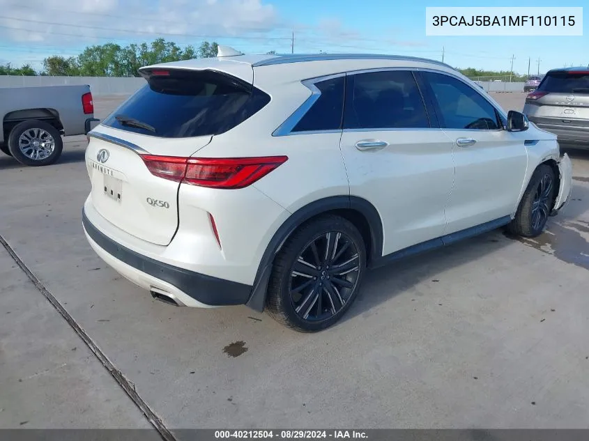 2021 Infiniti Qx50 Luxe VIN: 3PCAJ5BA1MF110115 Lot: 40212504