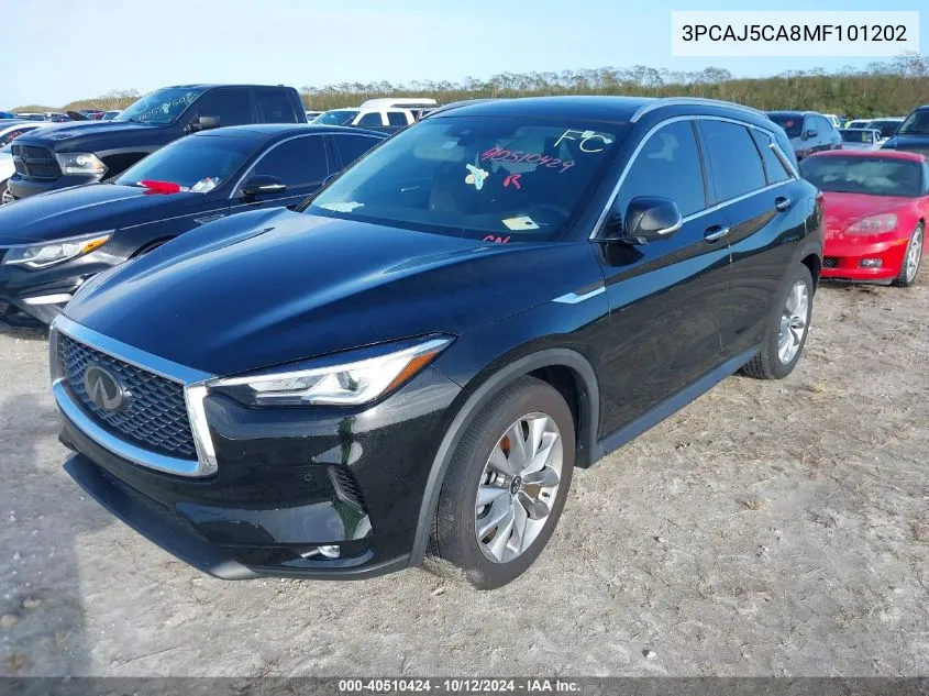 2021 Infiniti Qx50 Essential VIN: 3PCAJ5CA8MF101202 Lot: 40510424