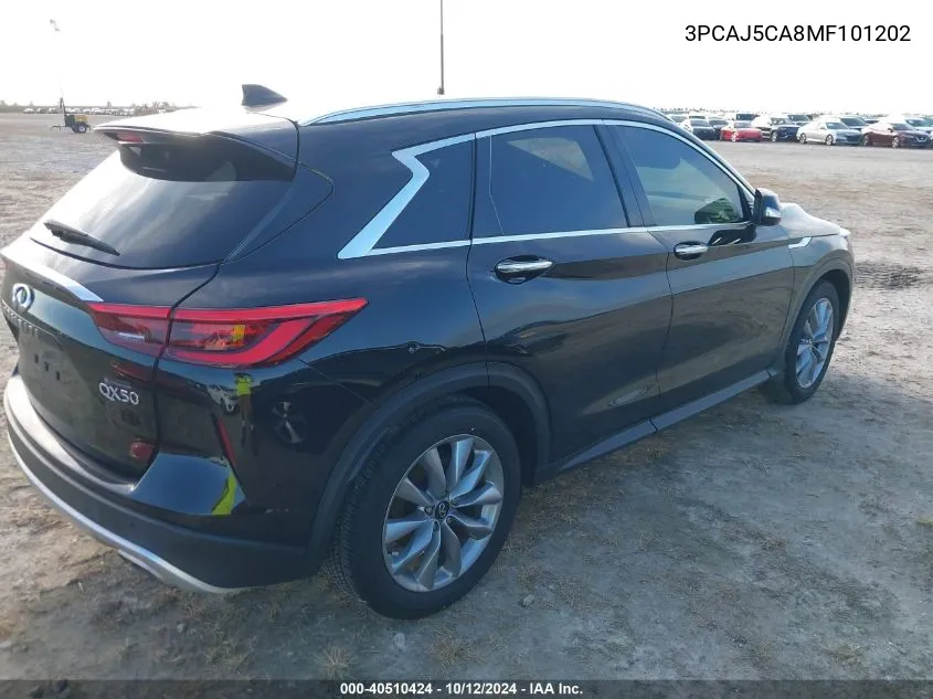 2021 Infiniti Qx50 Essential VIN: 3PCAJ5CA8MF101202 Lot: 40510424