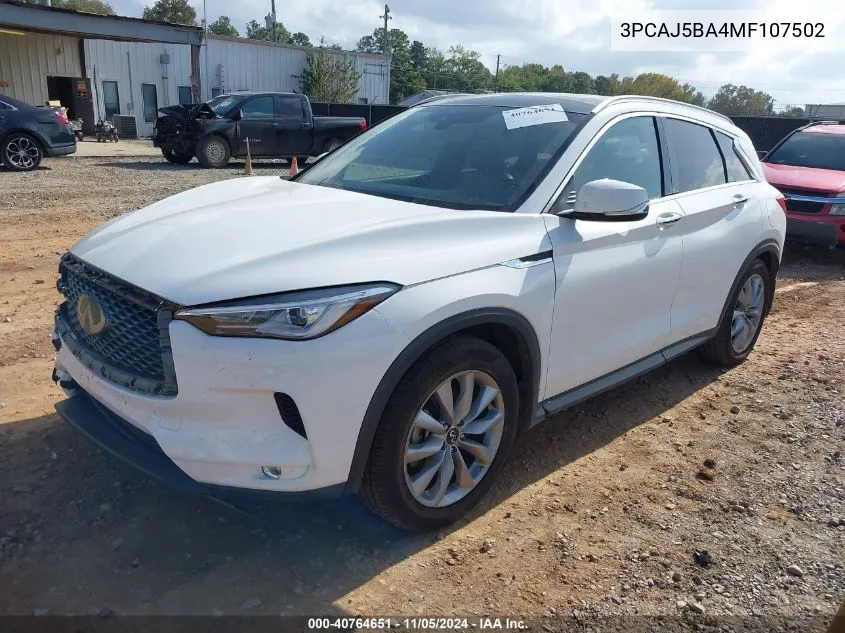 2021 Infiniti Qx50 Luxe VIN: 3PCAJ5BA4MF107502 Lot: 40764651