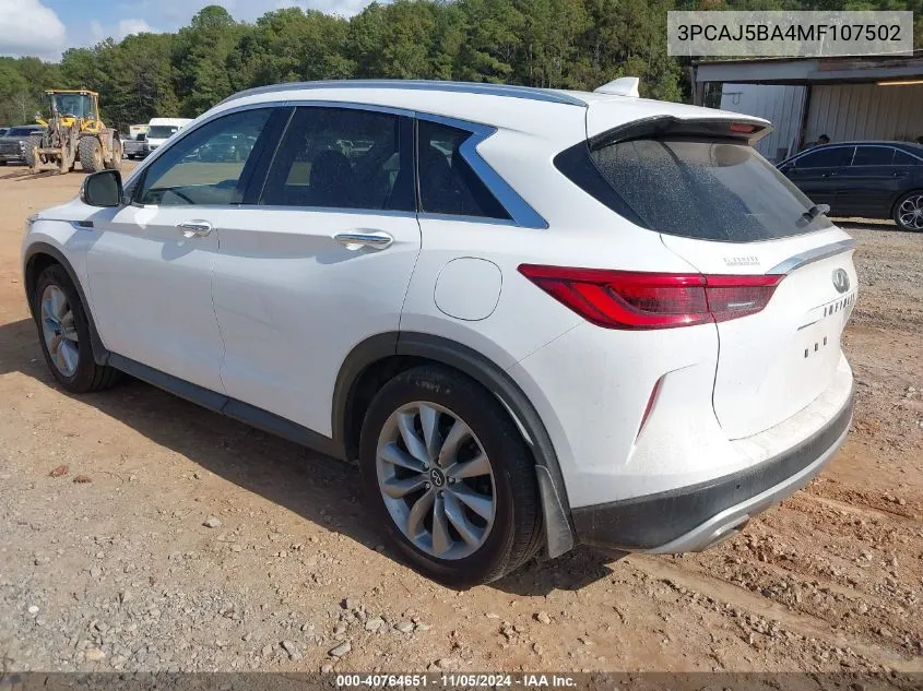 2021 Infiniti Qx50 Luxe VIN: 3PCAJ5BA4MF107502 Lot: 40764651