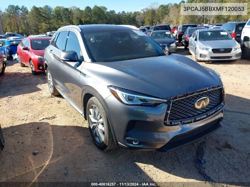 2021 Infiniti Qx50 Luxe Awd VIN: 3PCAJ5BBXMF120053 Lot: 40816257