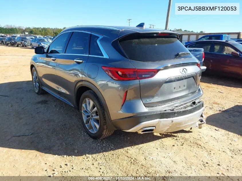 2021 Infiniti Qx50 Luxe Awd VIN: 3PCAJ5BBXMF120053 Lot: 40816257