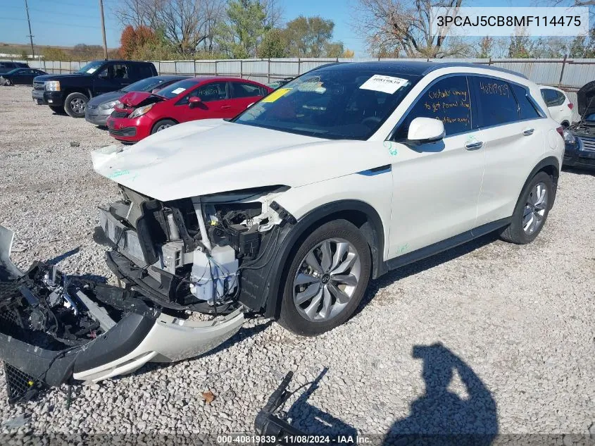 2021 Infiniti Qx50 Essential Awd VIN: 3PCAJ5CB8MF114475 Lot: 40819839