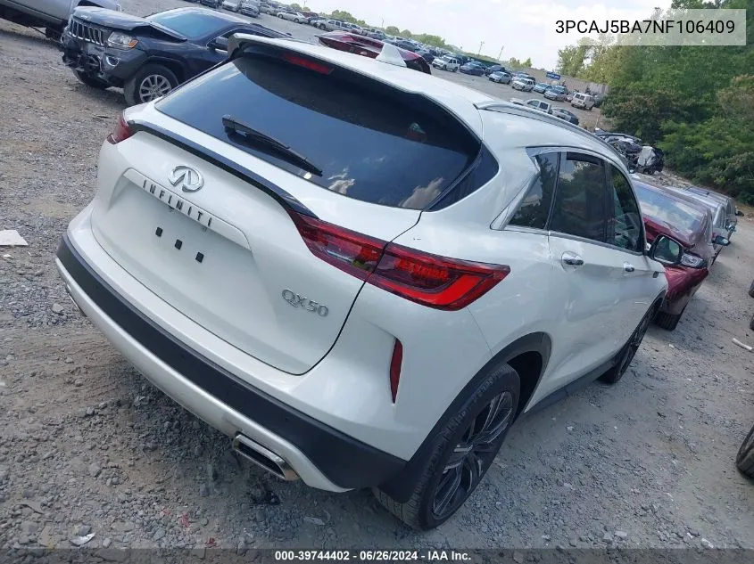 2022 Infiniti Qx50 Luxe VIN: 3PCAJ5BA7NF106409 Lot: 39744402