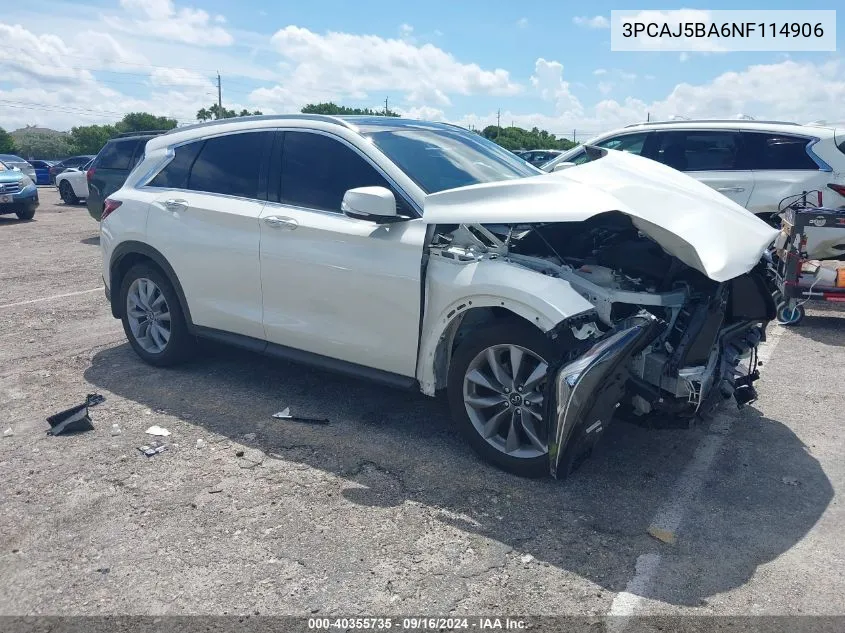 2022 Infiniti Qx50 Luxe VIN: 3PCAJ5BA6NF114906 Lot: 40355735