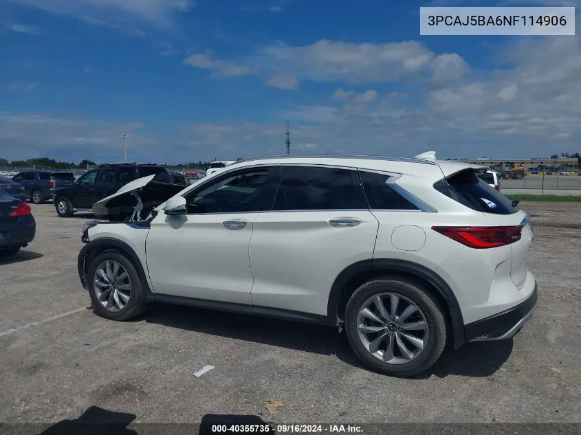 2022 Infiniti Qx50 Luxe VIN: 3PCAJ5BA6NF114906 Lot: 40355735